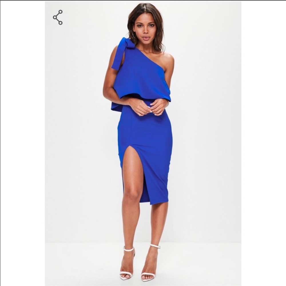 MISSGUIDED cobalt blue midi dress thigh sl…